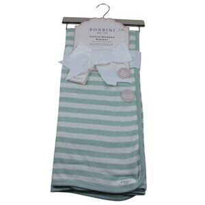 Bonbini NY Baby Blanket Green White Striped Cotton Bamboo Infant Boys NWT RARE